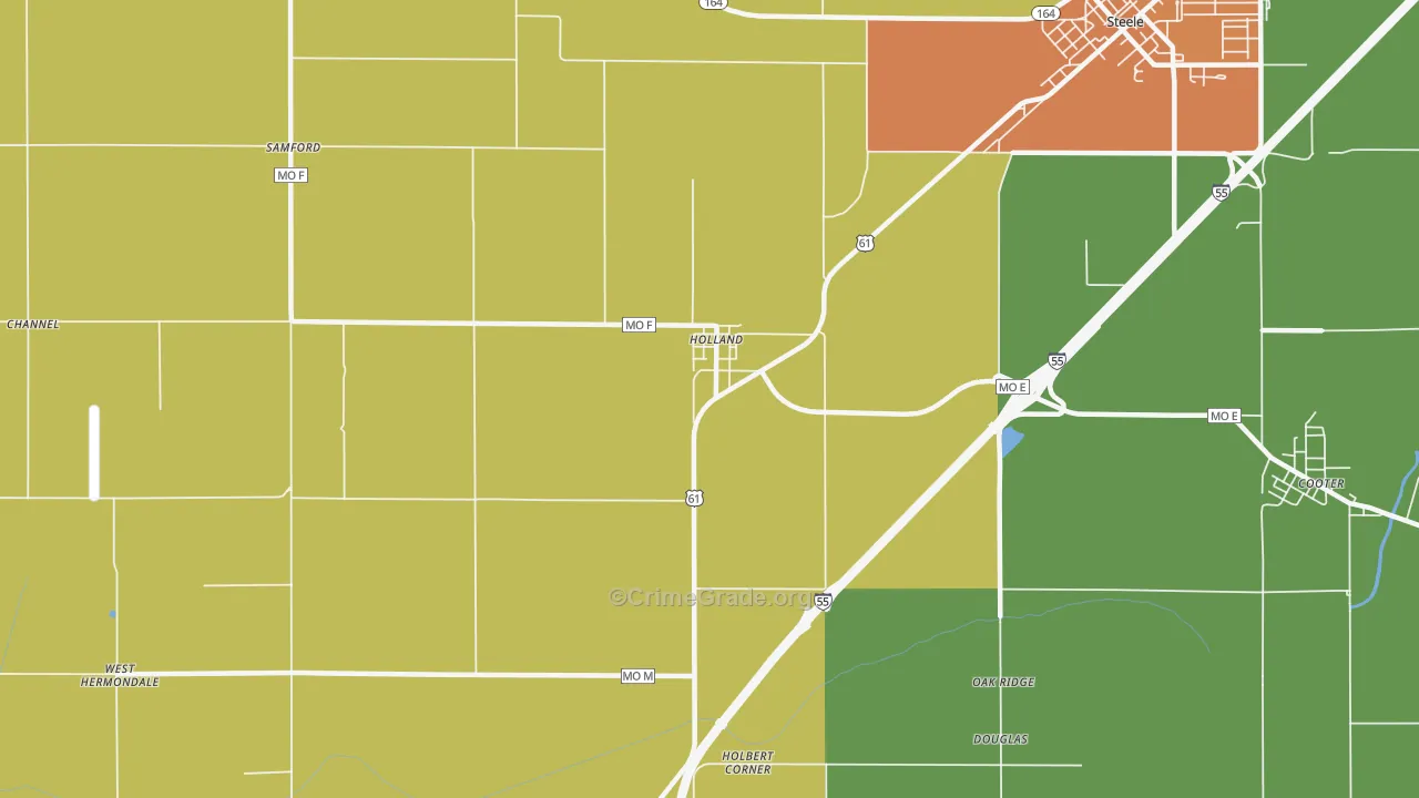 Holland, MO Map of Robbery Rates