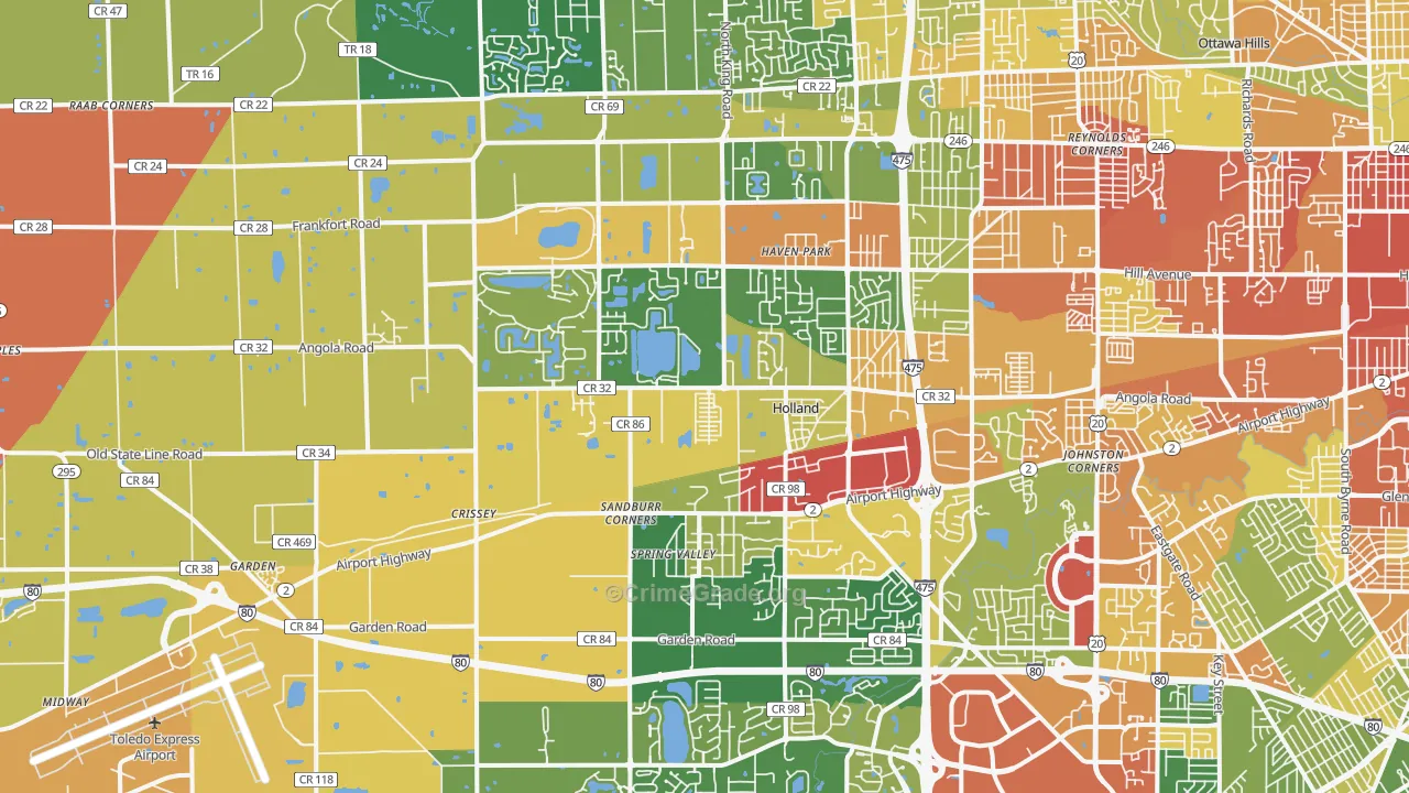 Holland, OH Map of Robbery Rates