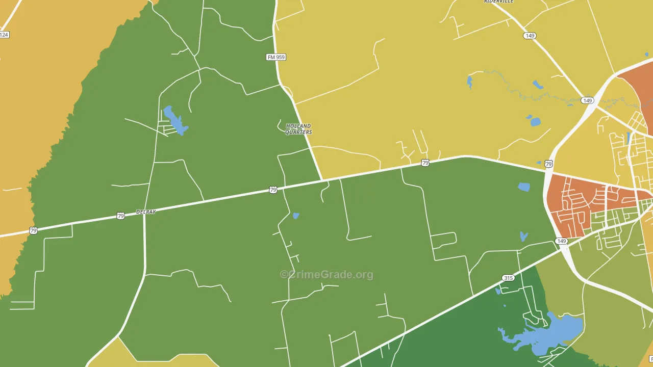 Holland Quarters, TX Map of Robbery Rates