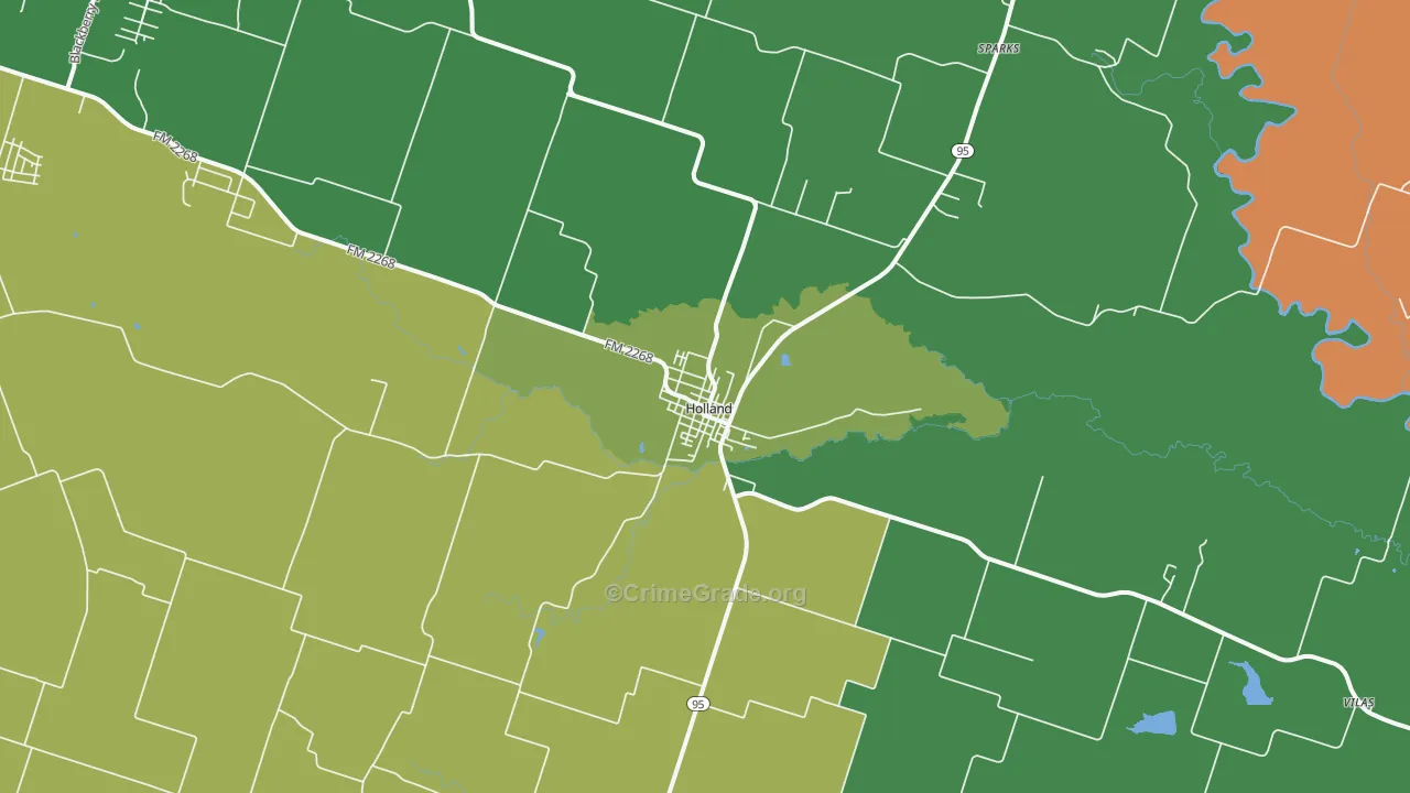 Holland, TX Map of Robbery Rates