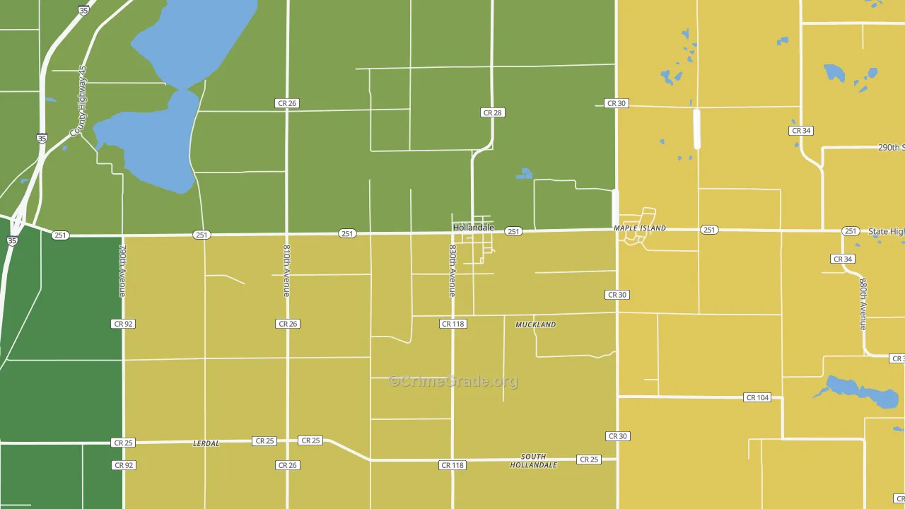 Hollandale, MN Map of Robbery Rates