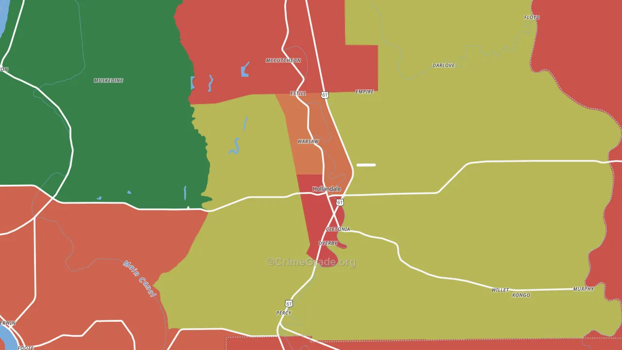 Hollandale, MS Map of Robbery Rates
