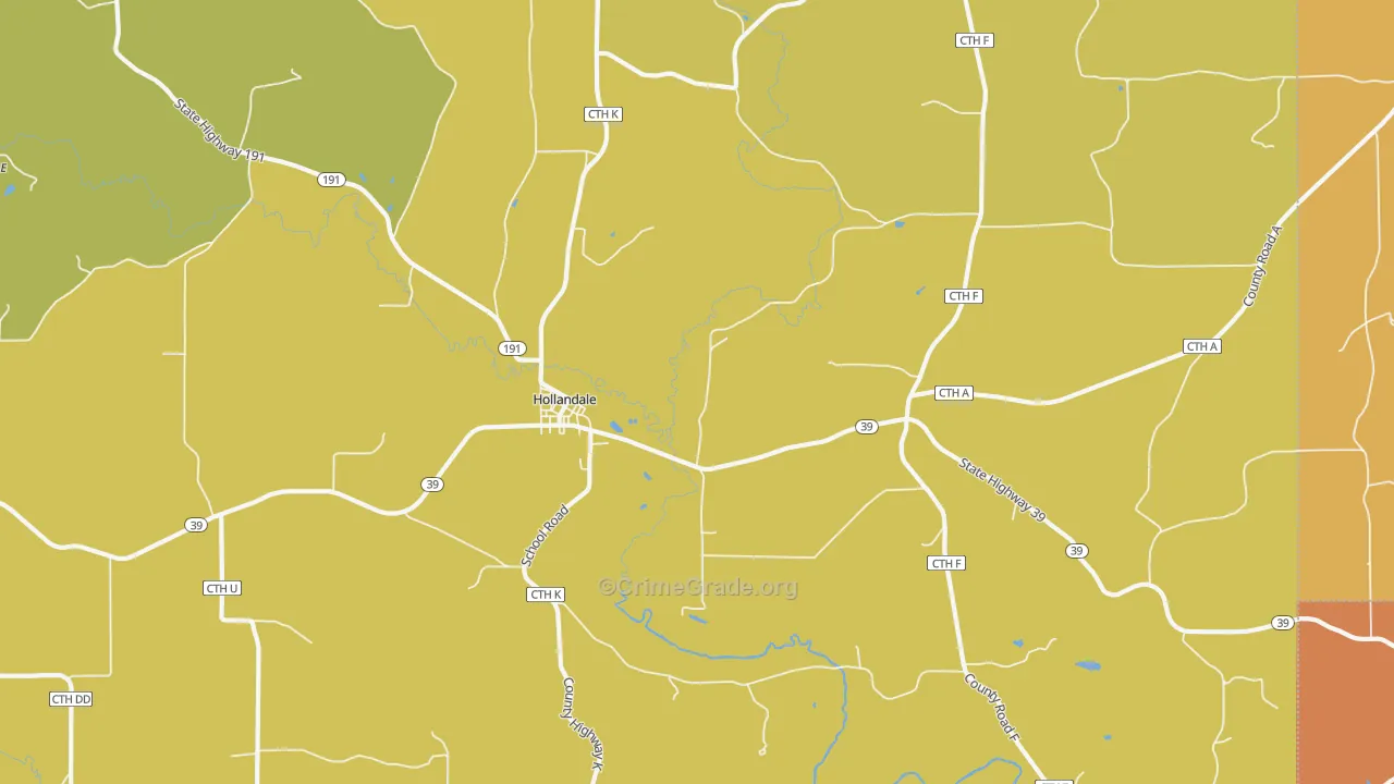 Hollandale, WI Map of Robbery Rates