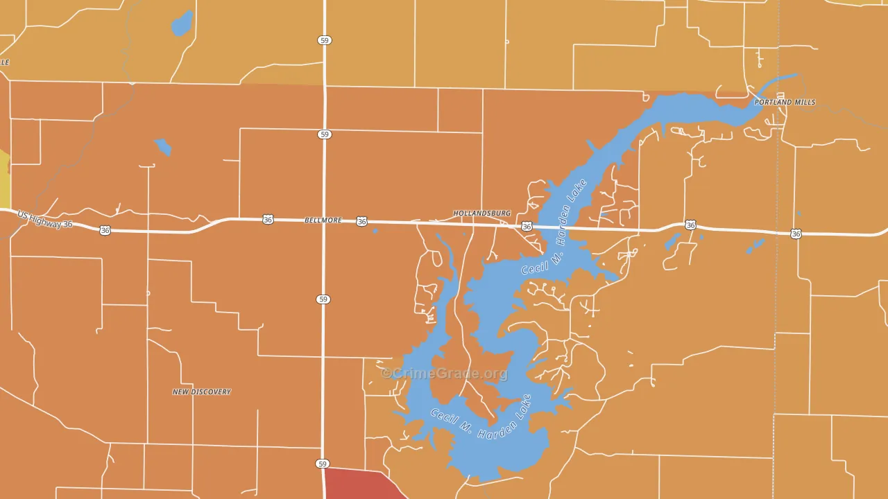 Hollandsburg, IN Map of Robbery Rates