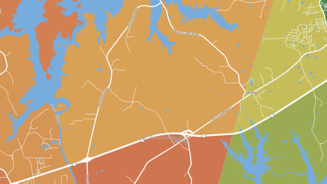 Hollemans Crossroads, NC Map of Robbery Rates