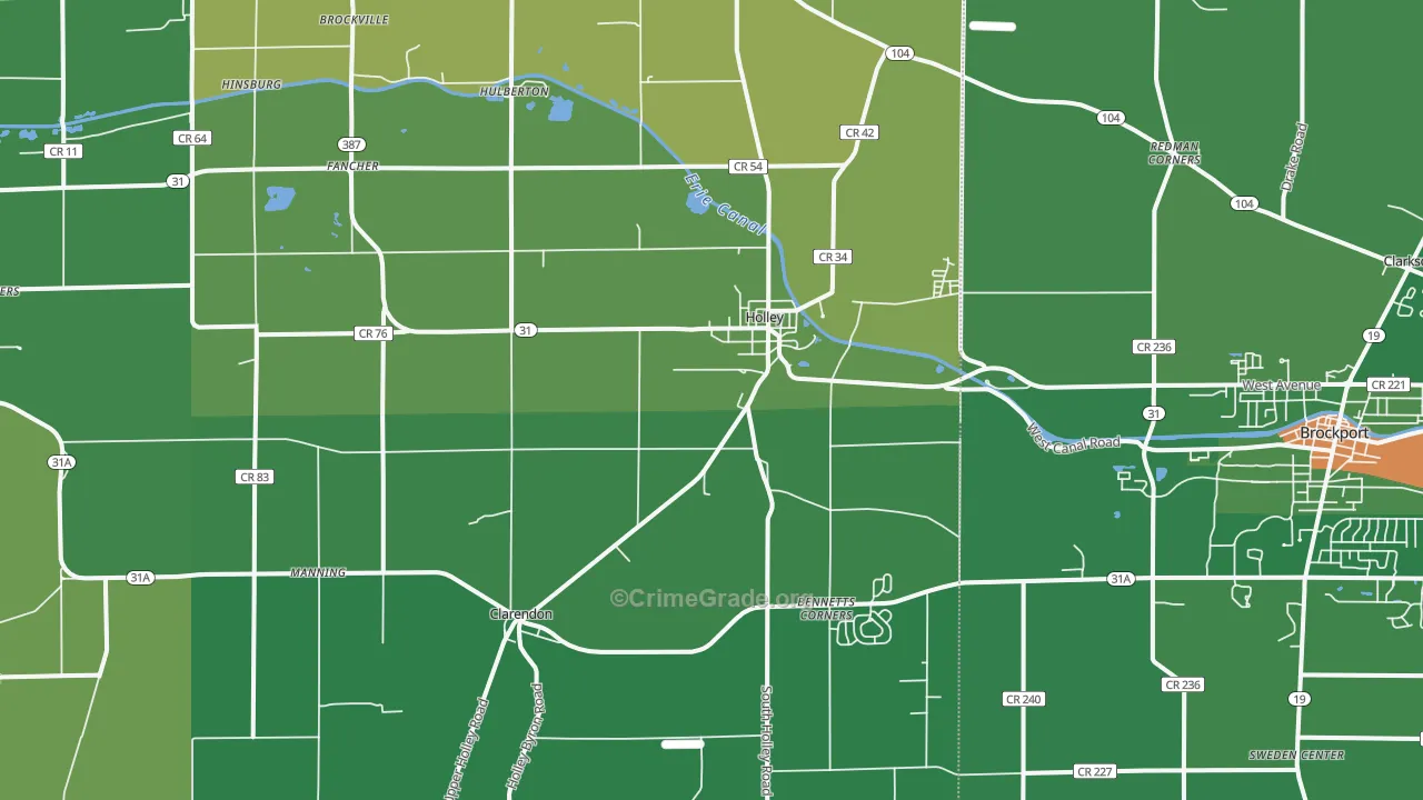 Holley, NY Map of Robbery Rates