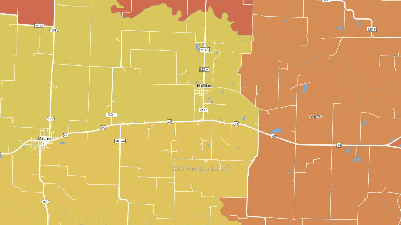 Holliday, MO Map of Robbery Rates