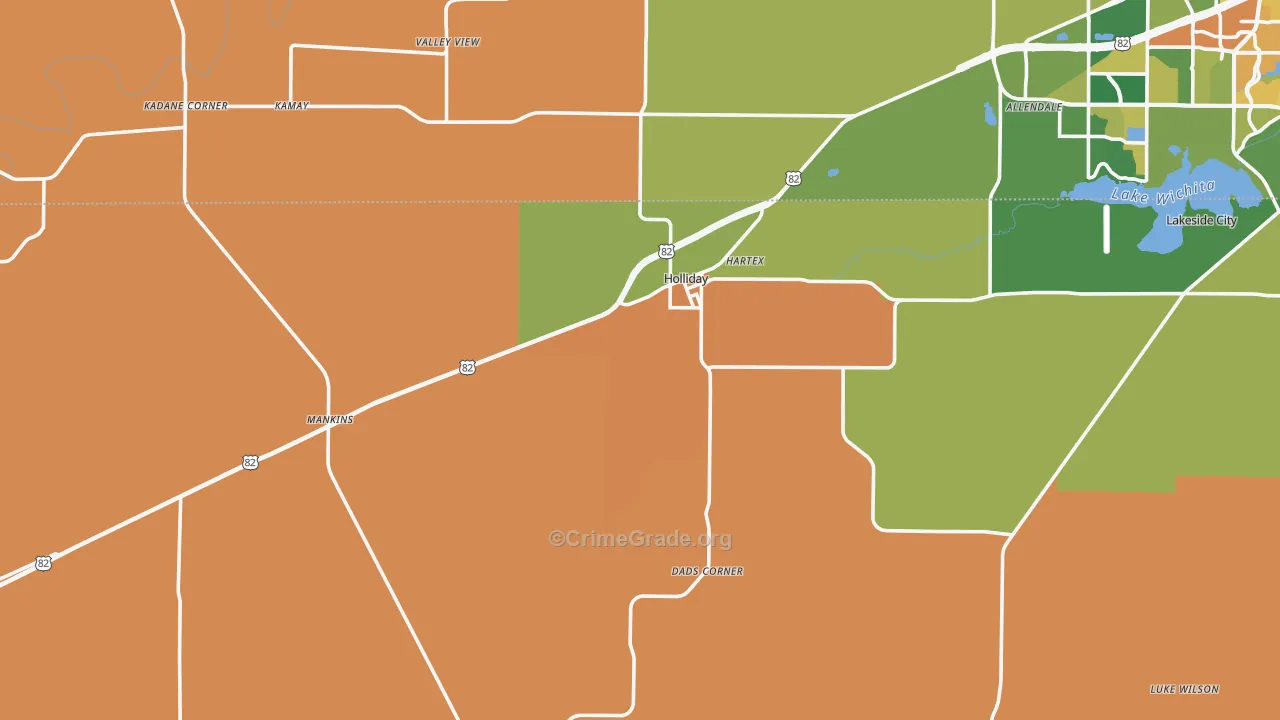 Holliday, TX Map of Robbery Rates