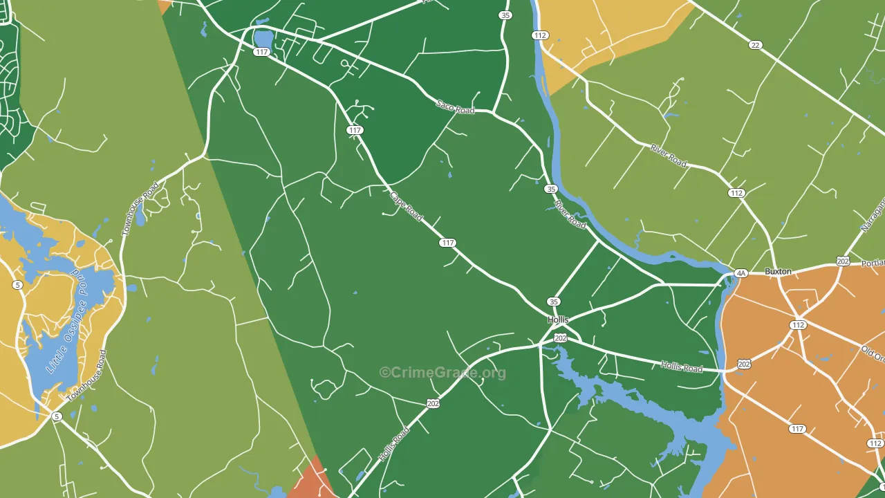 Hollis Center, ME Map of Robbery Rates