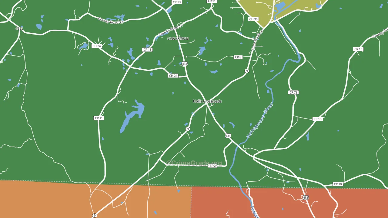 Hollis Crossroads, AL Map of Robbery Rates