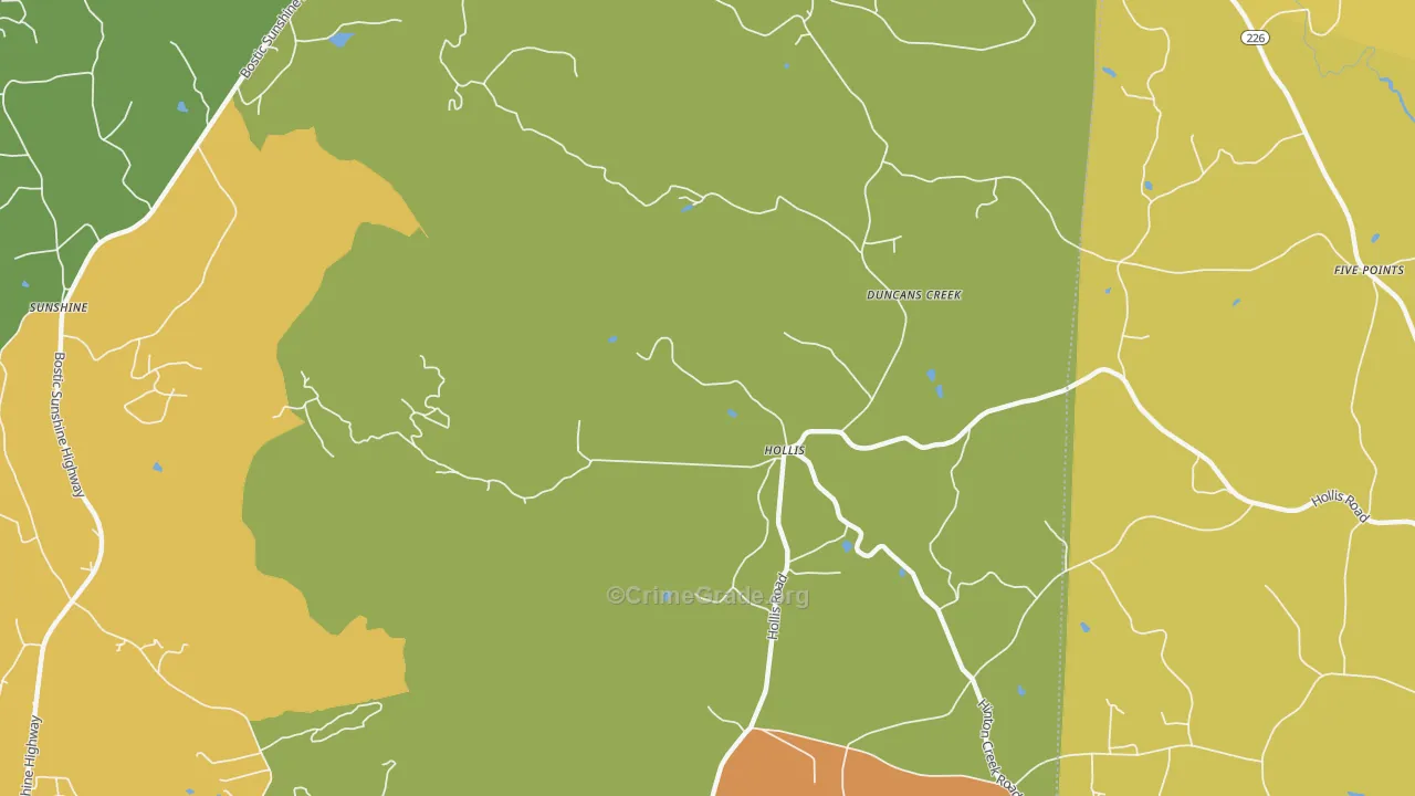 Hollis, NC Map of Robbery Rates