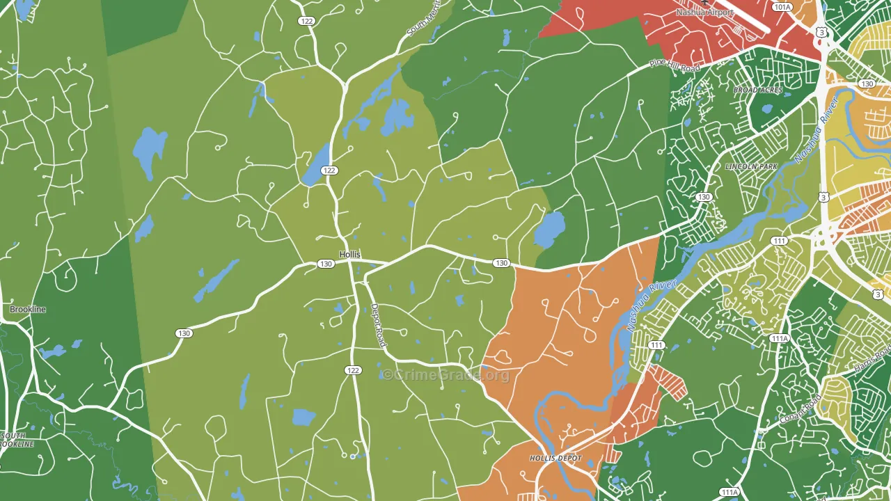 Hollis, NH Map of Robbery Rates