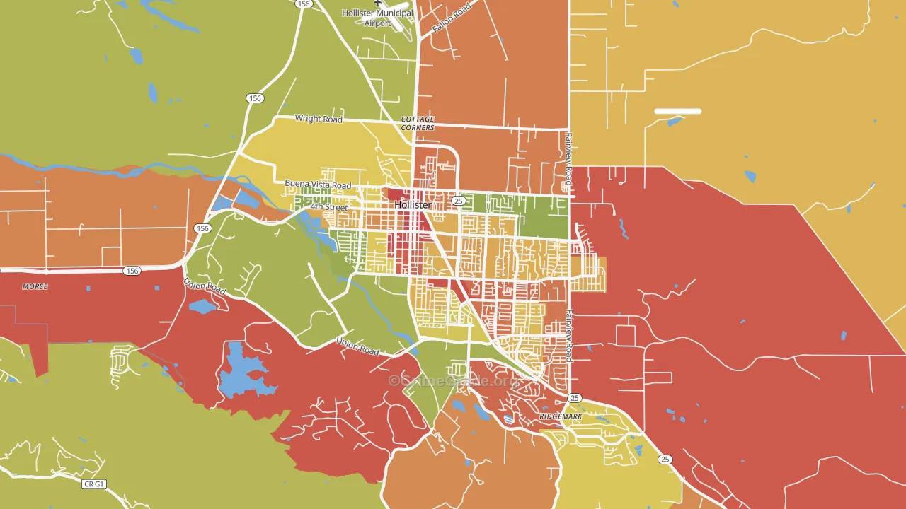 Hollister, CA Map of Robbery Rates