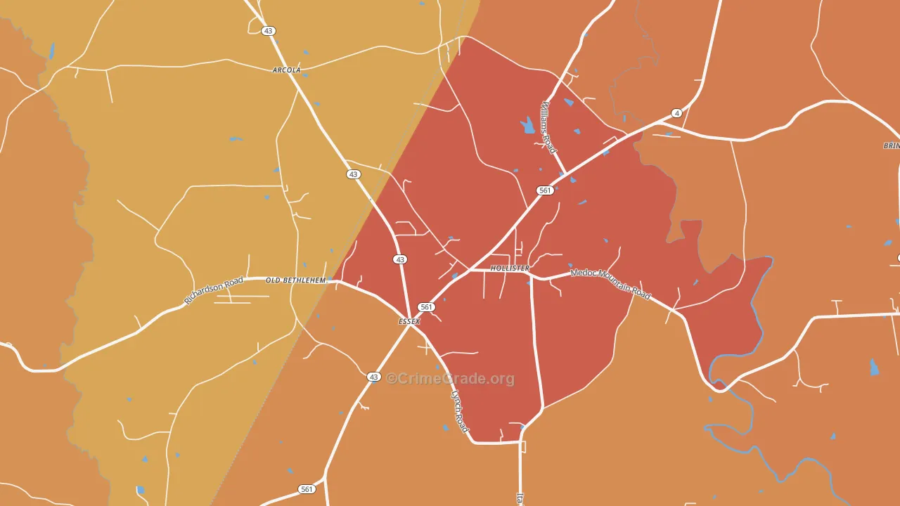 Hollister, NC Map of Robbery Rates