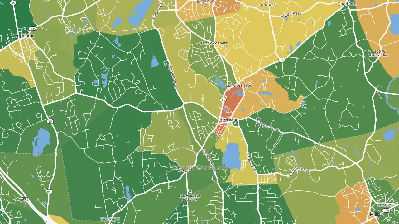 Holliston, MA Map of Robbery Rates