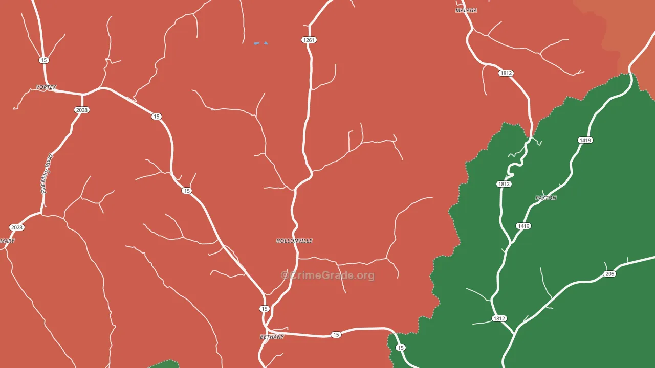 Hollonville, KY Map of Robbery Rates