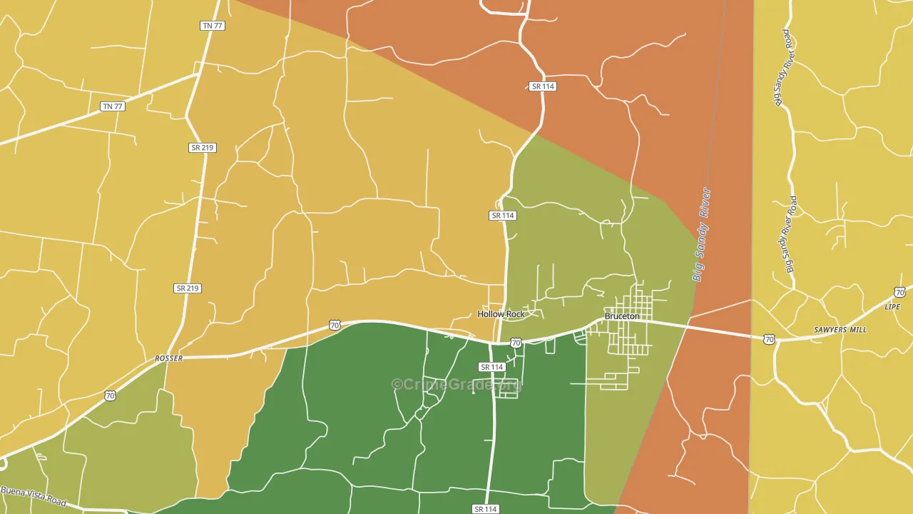 Hollow Rock, TN Map of Robbery Rates