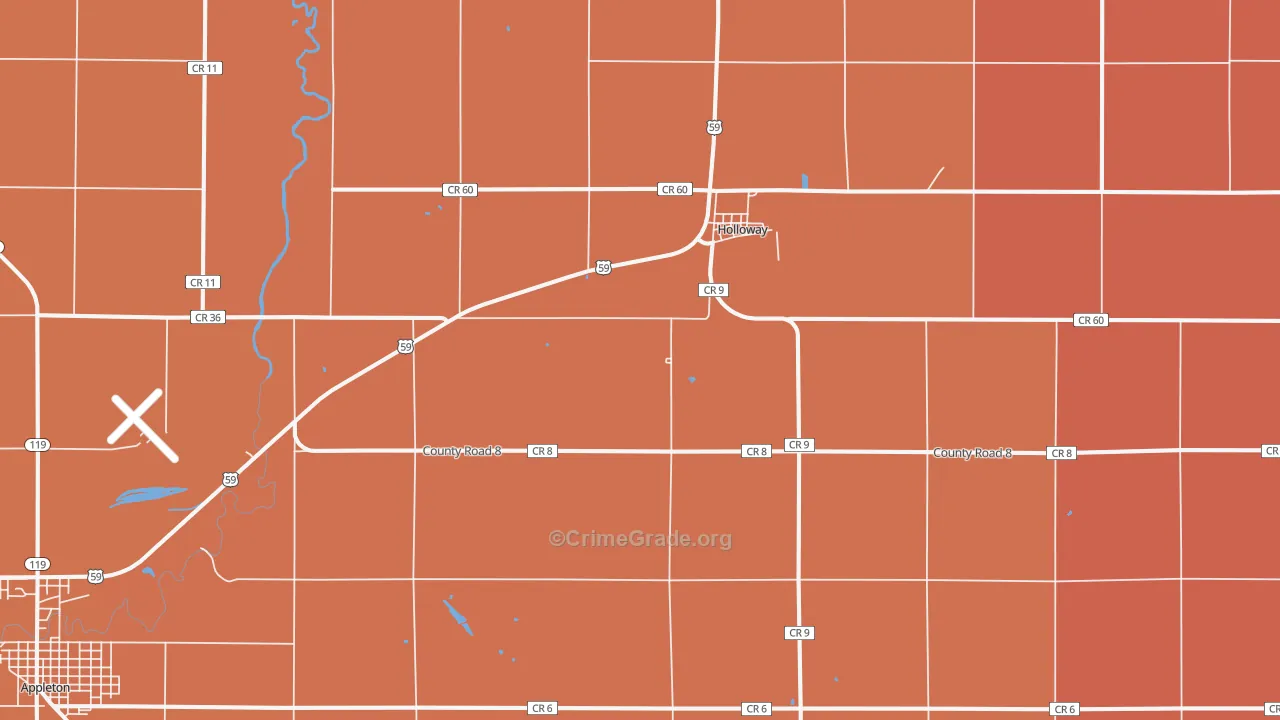Holloway, MN Map of Robbery Rates