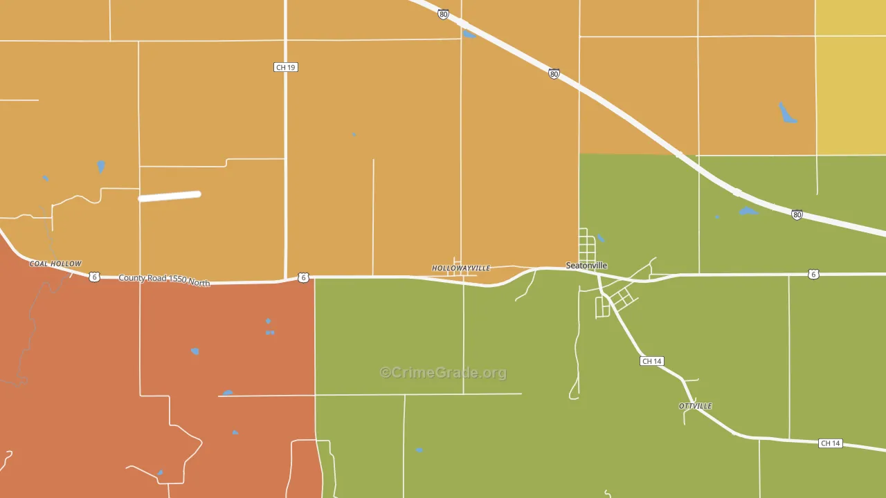Hollowayville, IL Map of Robbery Rates