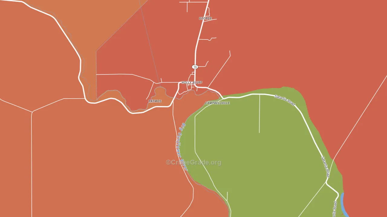 Holly Bluff, MS Map of Robbery Rates