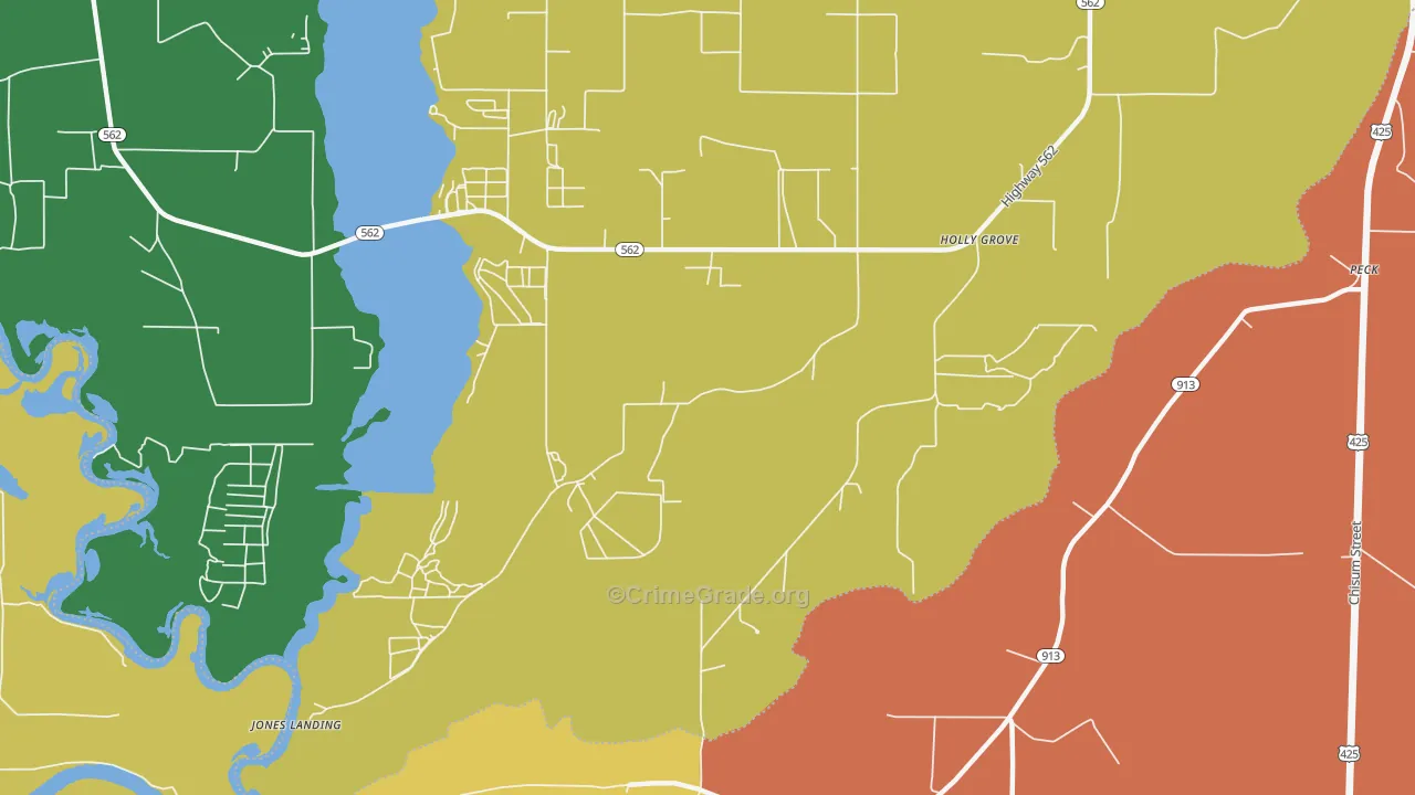 Holly Grove, LA Map of Robbery Rates