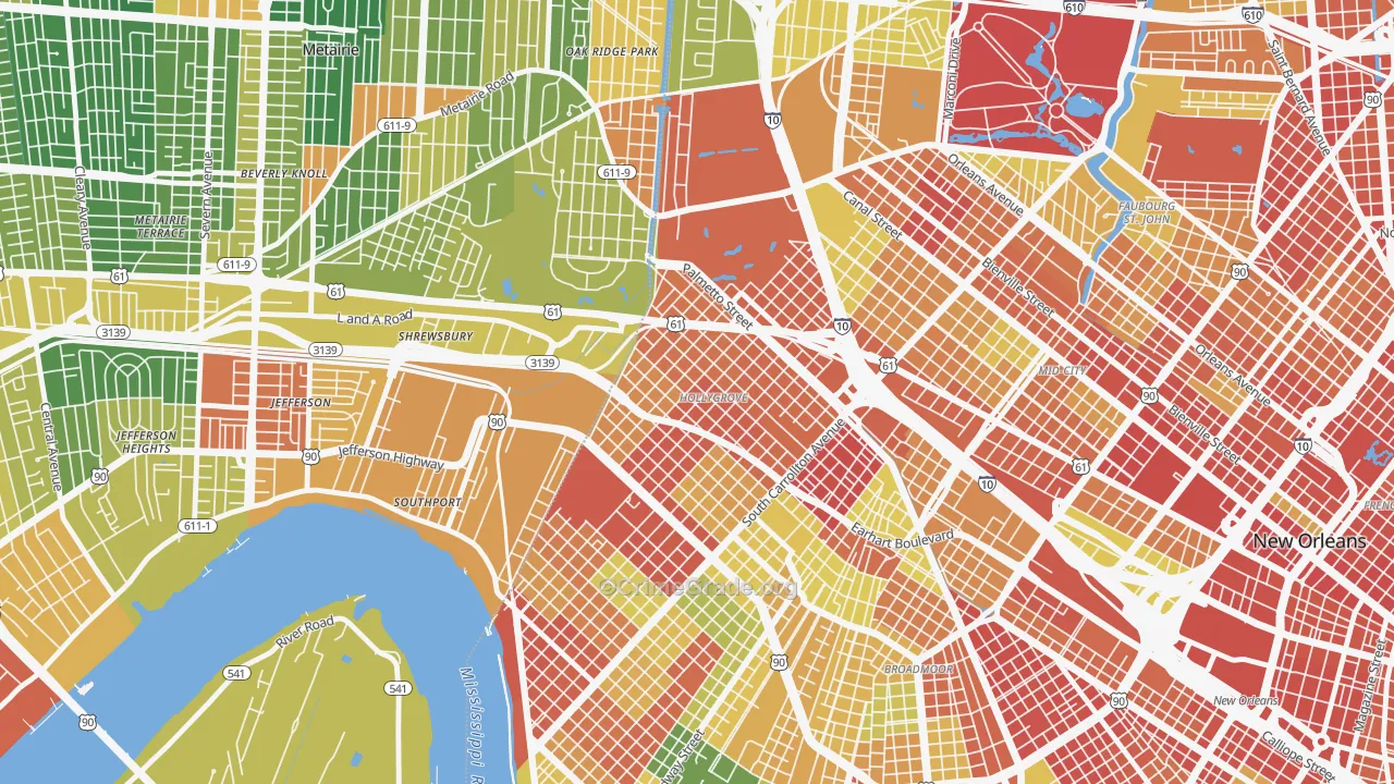 Holly Grove, New Orleans, LA Map of Robbery Rates