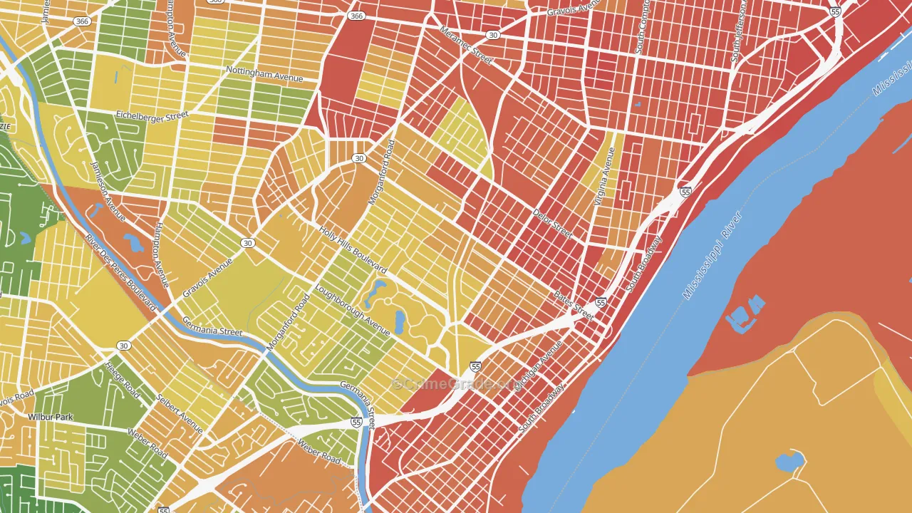 Holly Hills, St. Louis, MO Map of Robbery Rates