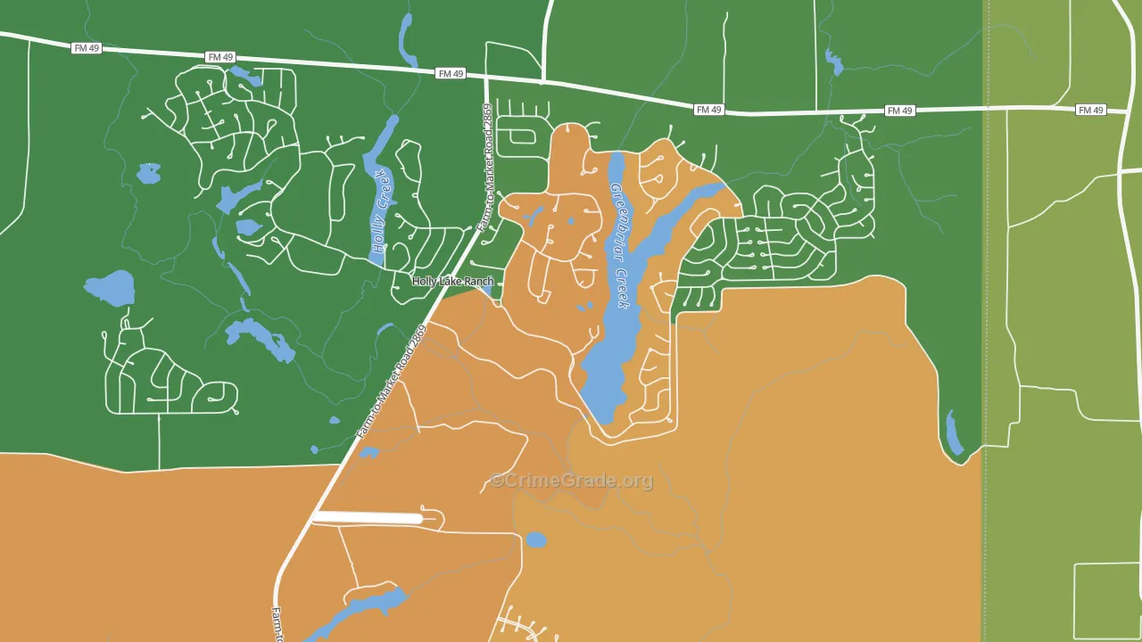 Holly Lake Ranch, TX Map of Robbery Rates