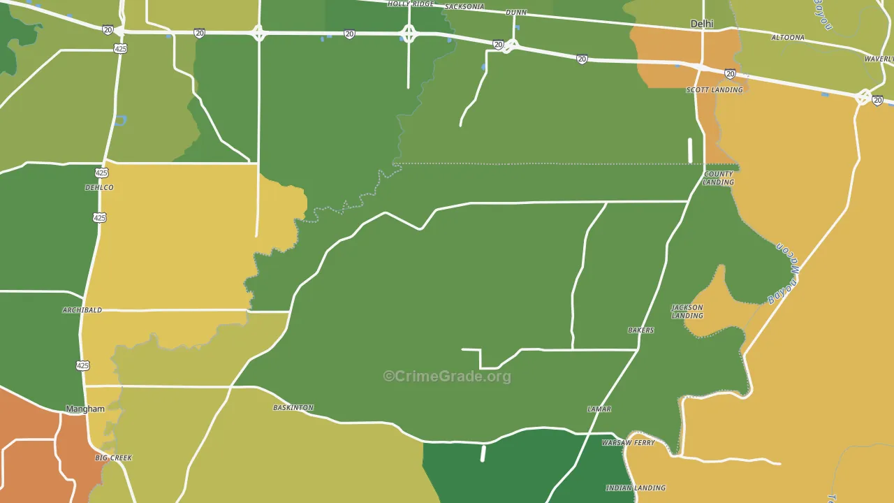 Holly Ridge, LA Map of Robbery Rates