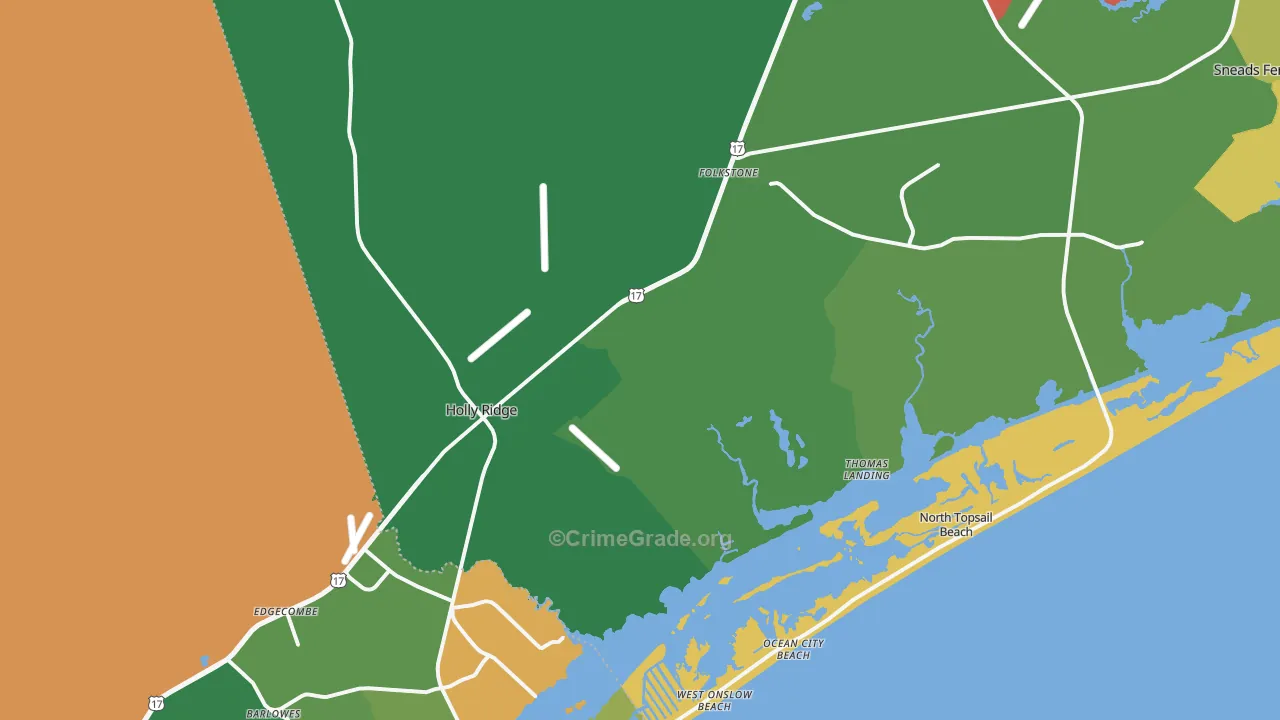 Holly Ridge, NC Map of Robbery Rates