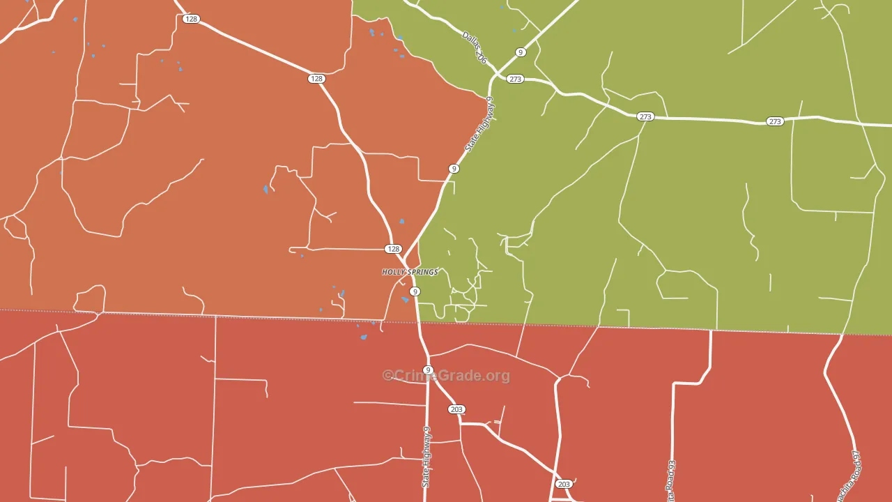 Holly Springs, AR Map of Robbery Rates
