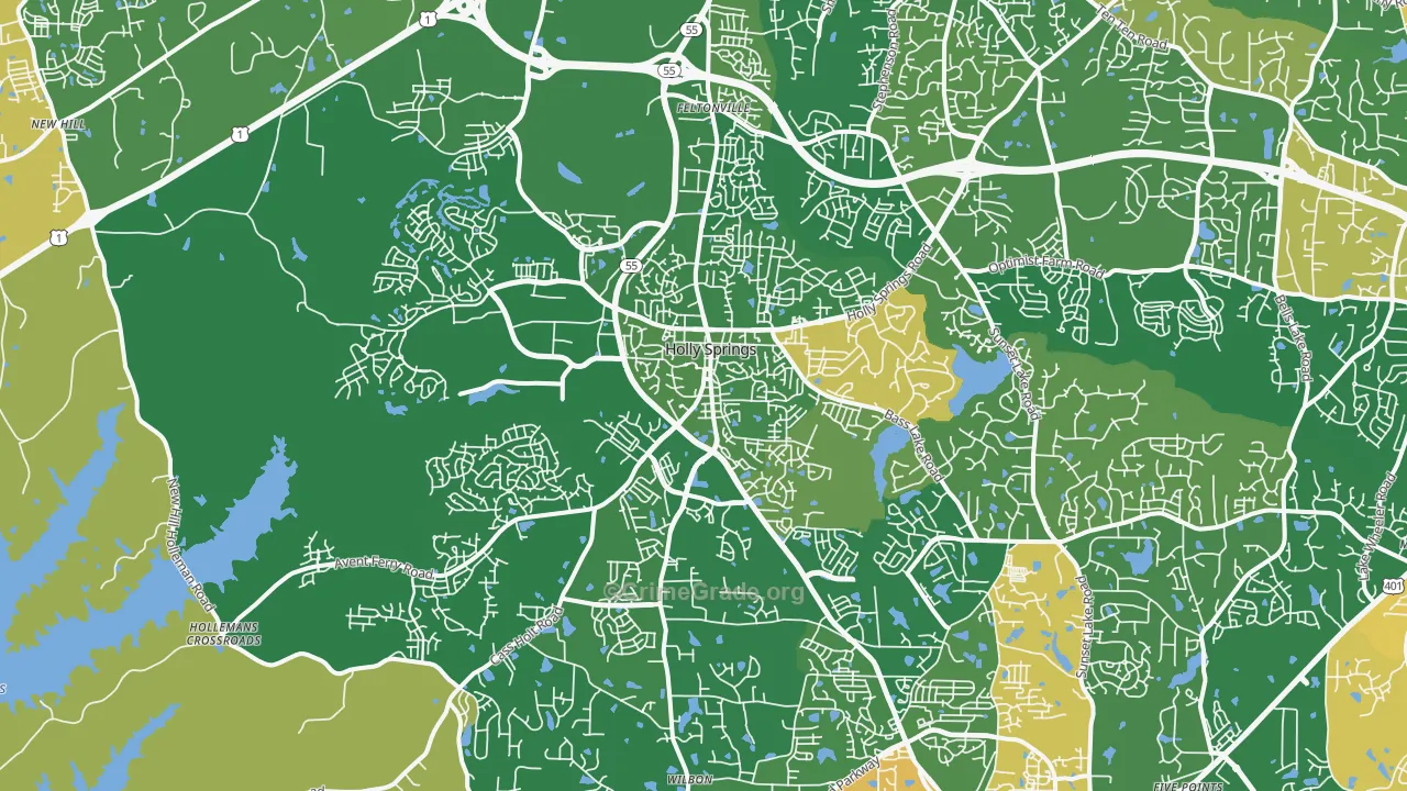 Holly Springs, NC Map of Robbery Rates