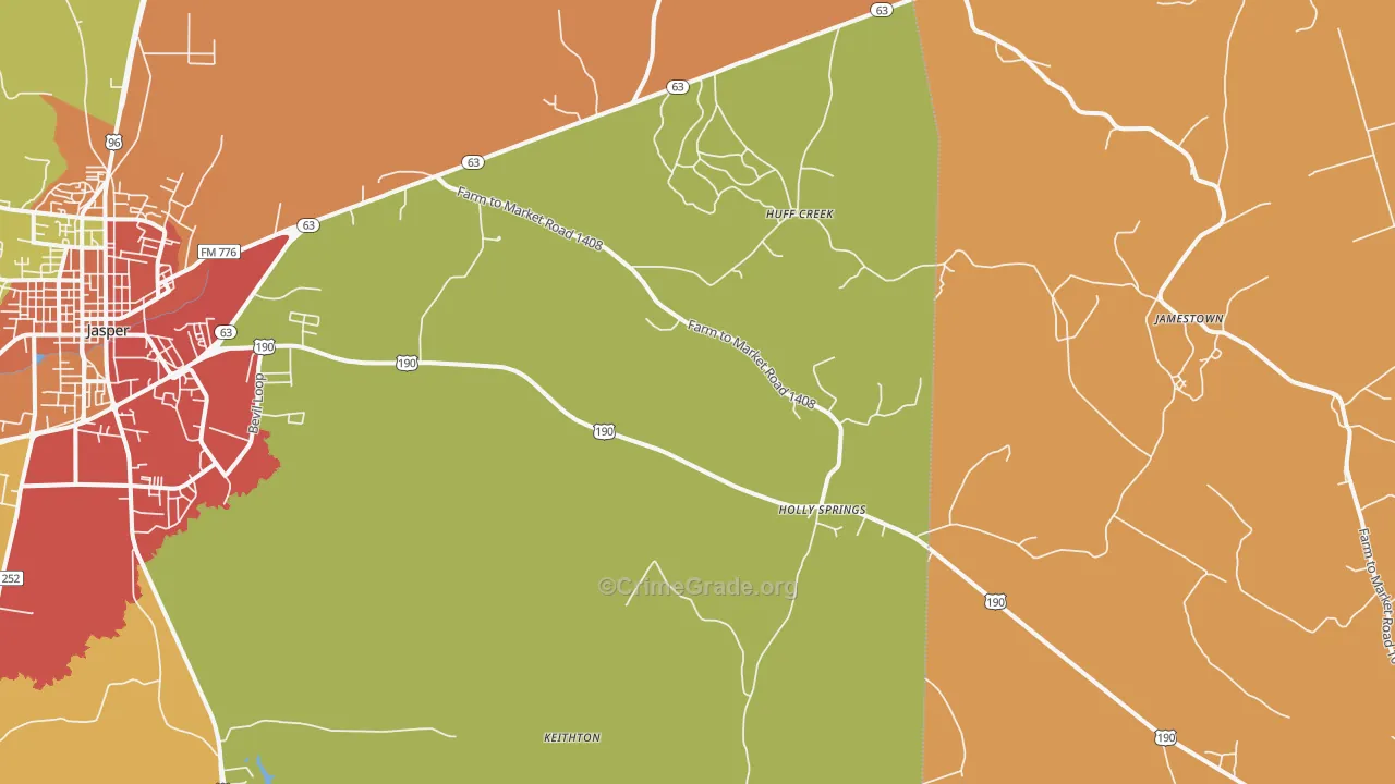 Holly Springs, TX Map of Robbery Rates