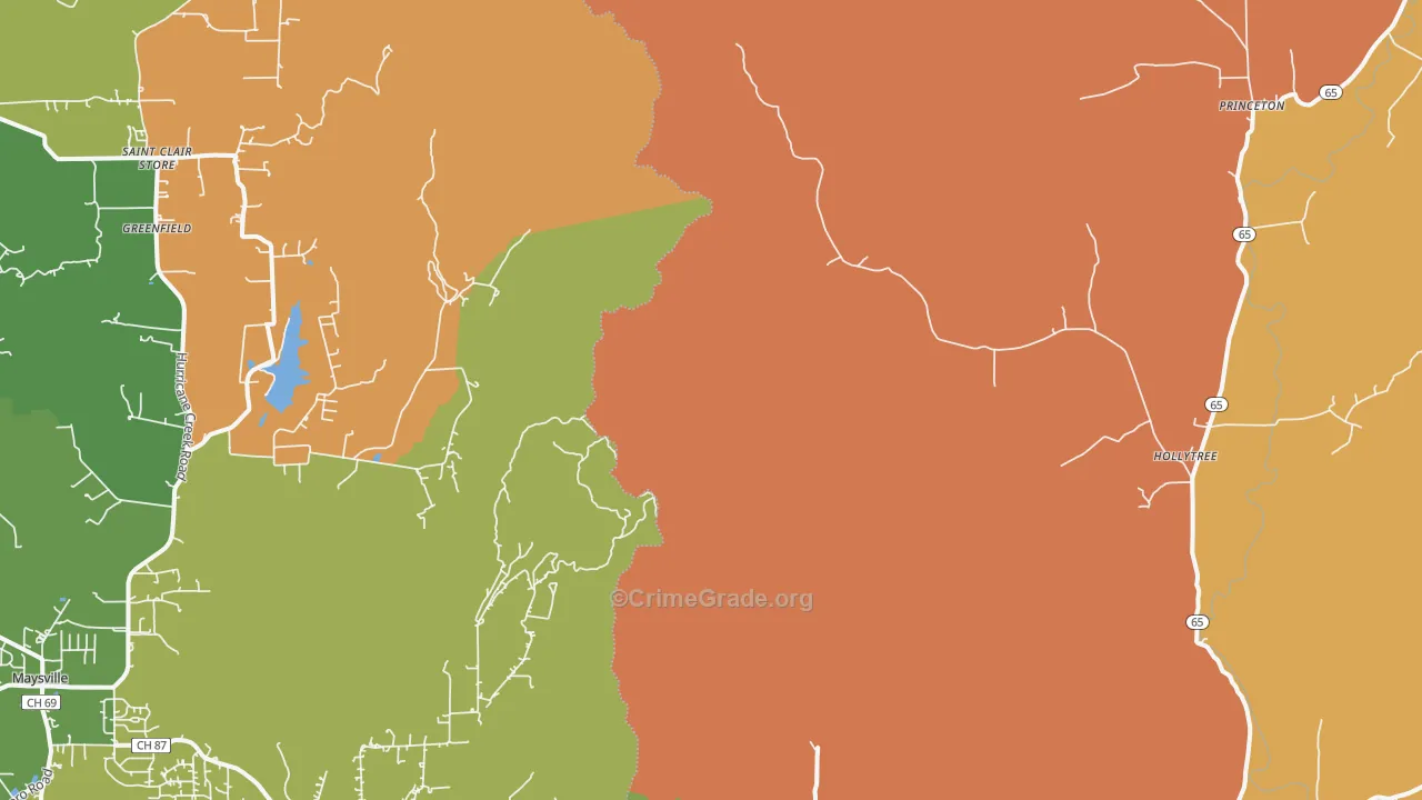 Hollytree, AL Map of Robbery Rates
