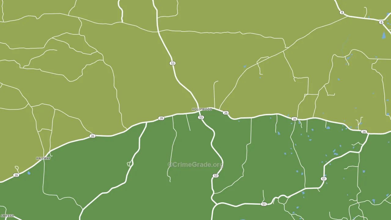Hollywood, AR Map of Robbery Rates
