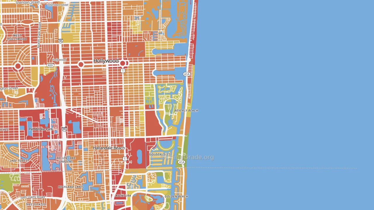 Hollywood Beach-Quadoman, Hollywood, FL Map of Robbery Rates