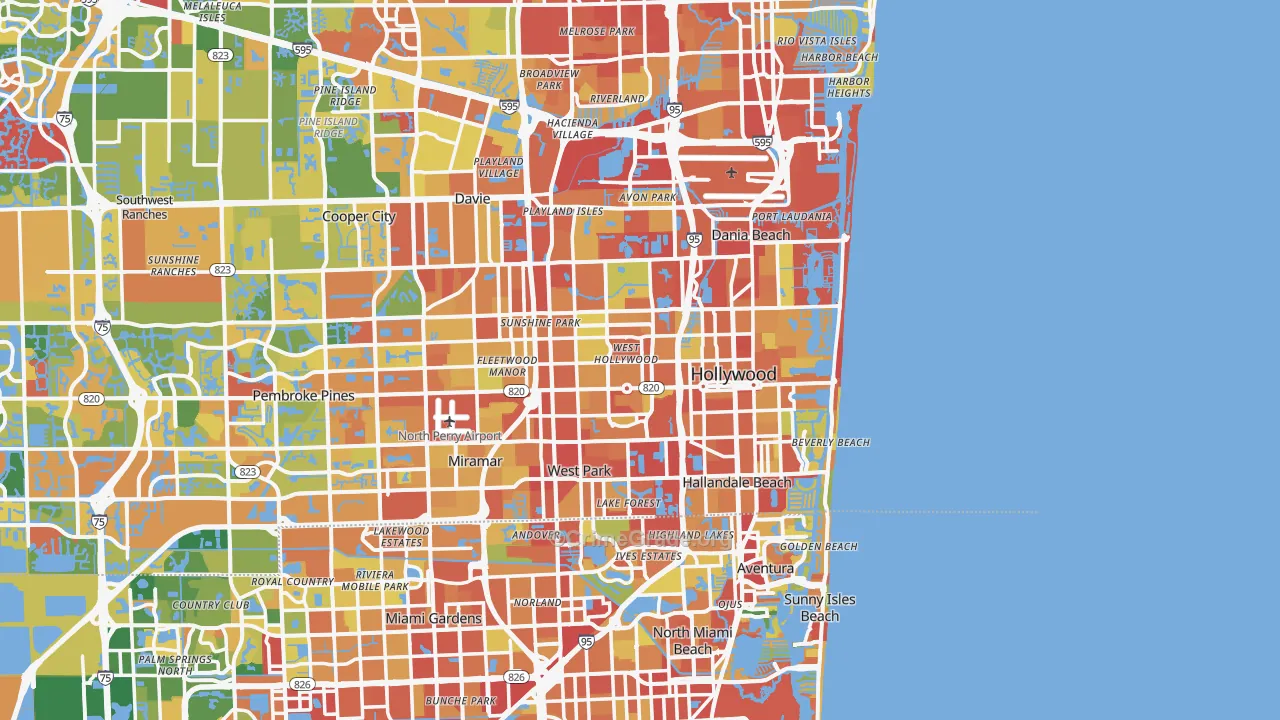 Hollywood, FL Map of Robbery Rates