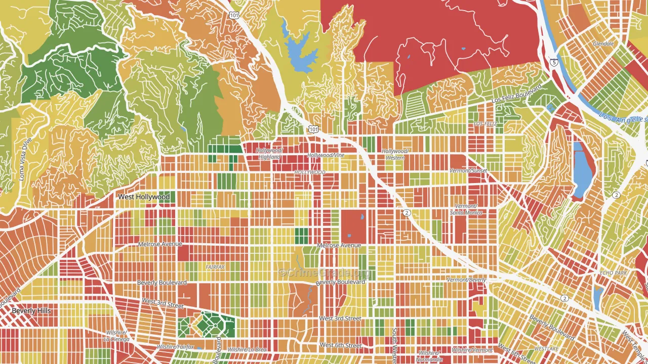 Hollywood, Los Angeles, CA Map of Robbery Rates