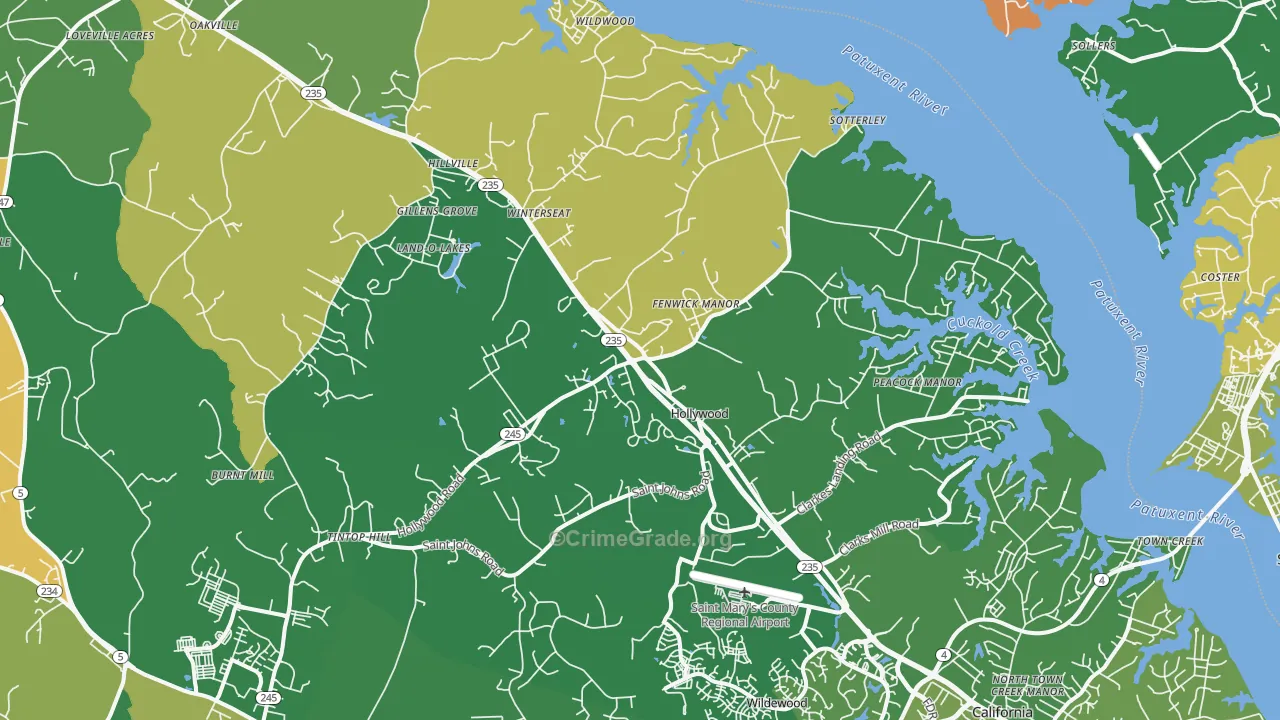 Hollywood, MD Map of Robbery Rates