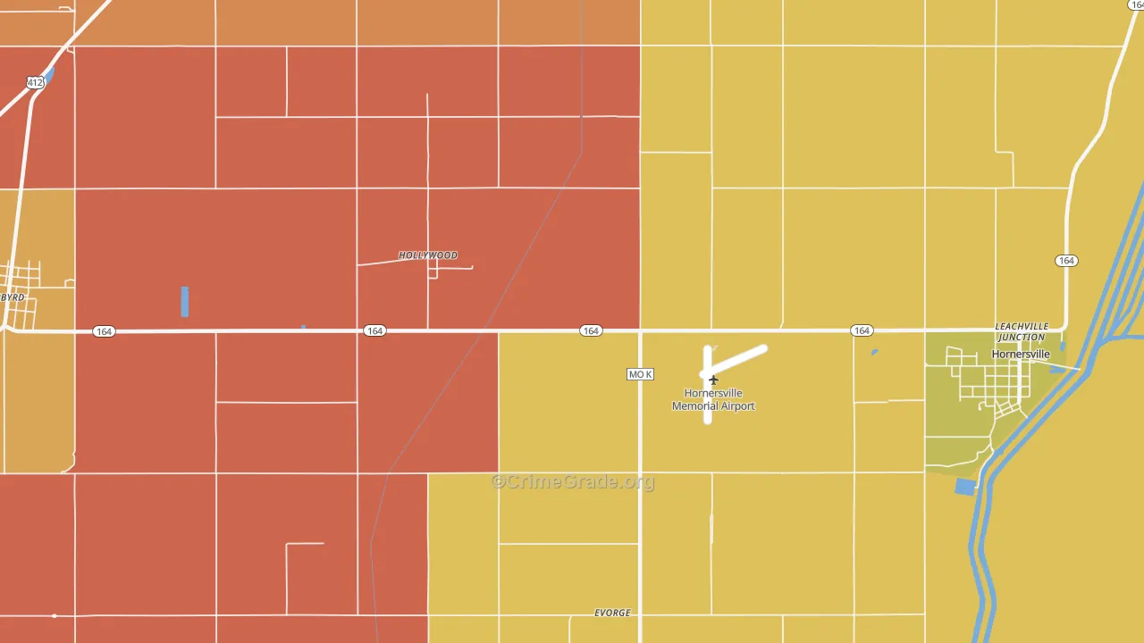 Hollywood, MO Map of Robbery Rates