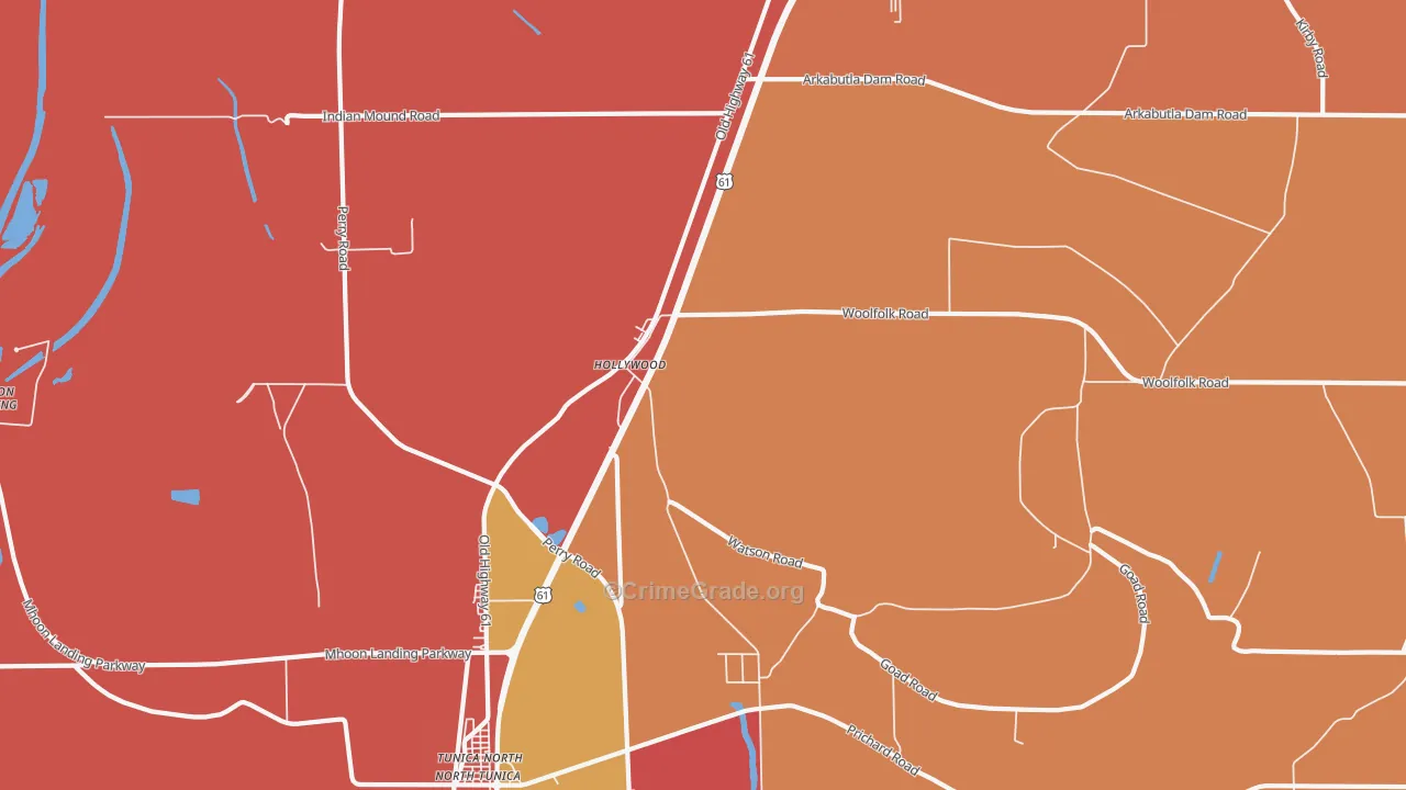Hollywood, MS Map of Robbery Rates