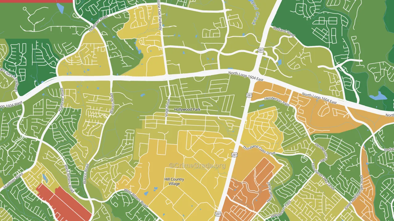 Hollywood Park, TX Map of Robbery Rates