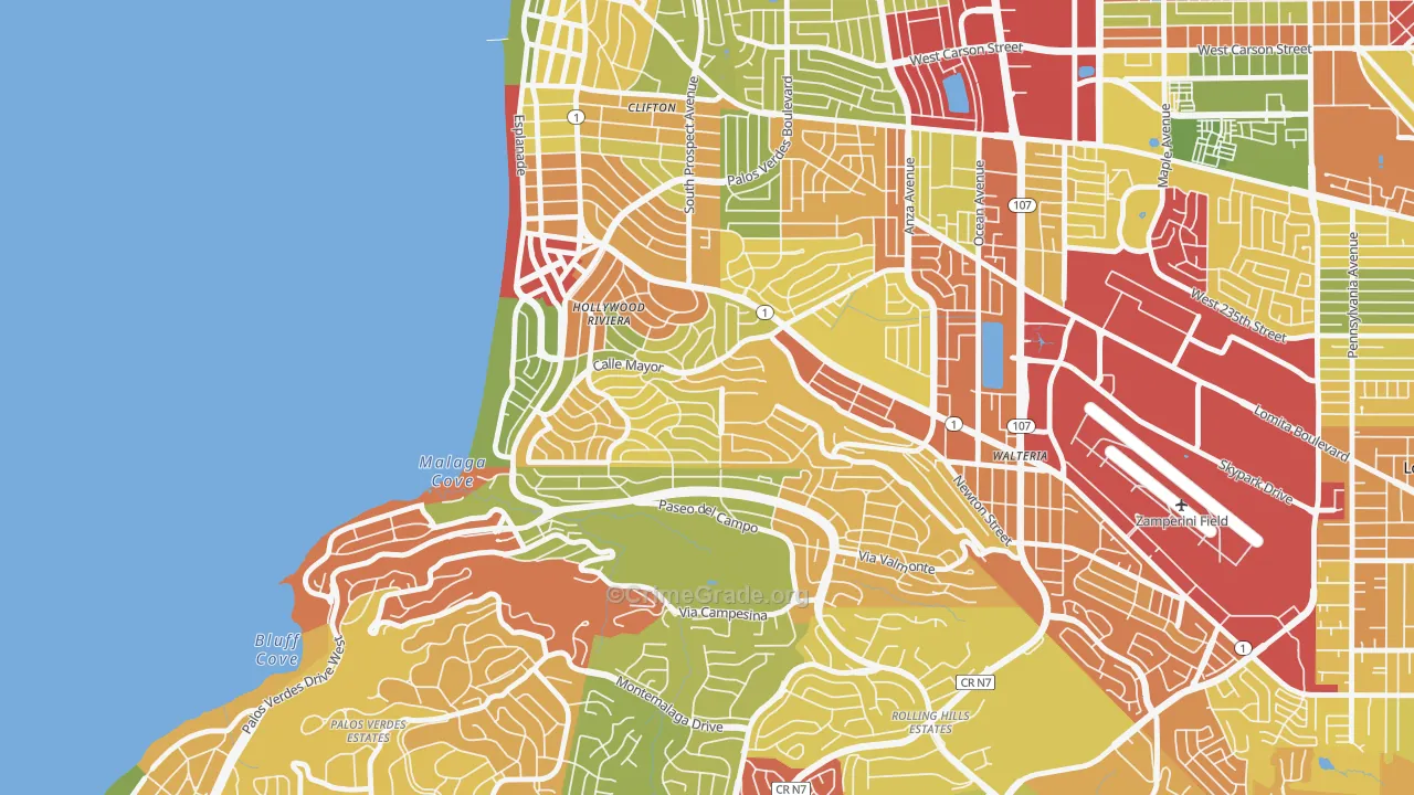 Hollywood Riviera, Redondo Beach, CA Map of Robbery Rates