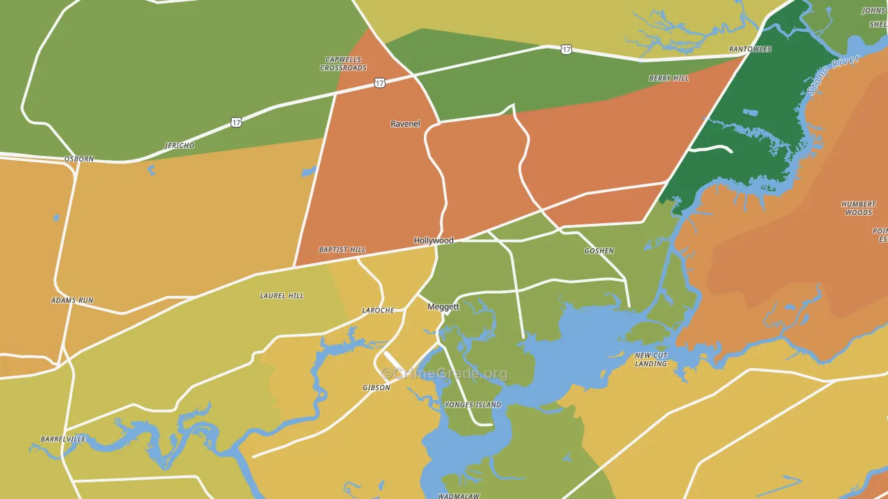 Hollywood, SC Map of Robbery Rates
