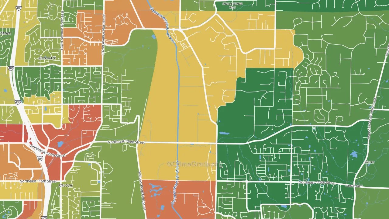 Hollywood, WA Map of Robbery Rates