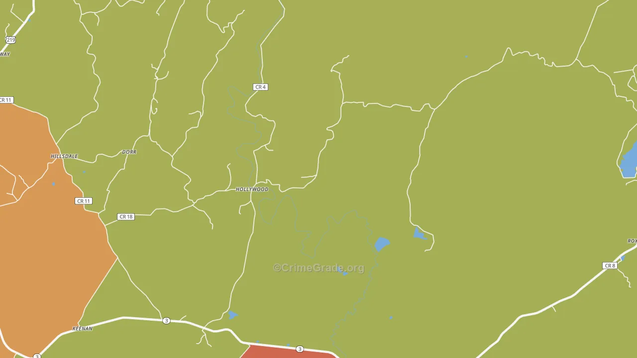Hollywood, WV Map of Robbery Rates