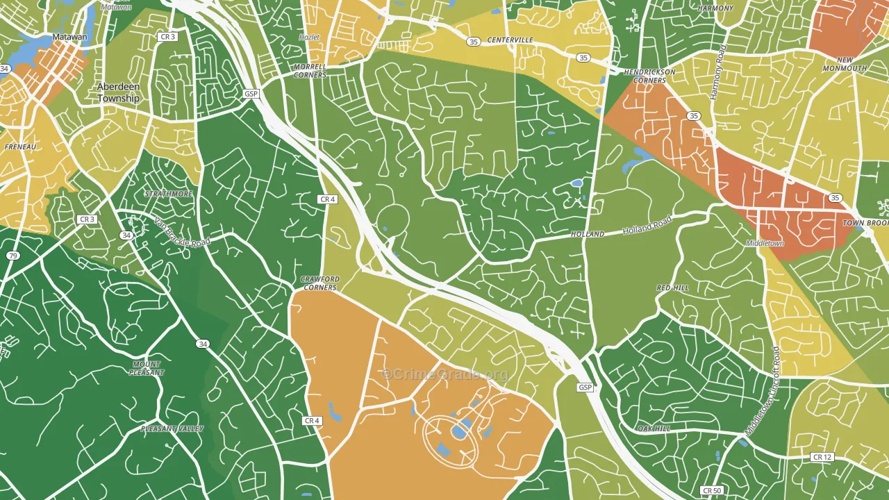 Holmdel, NJ Map of Robbery Rates