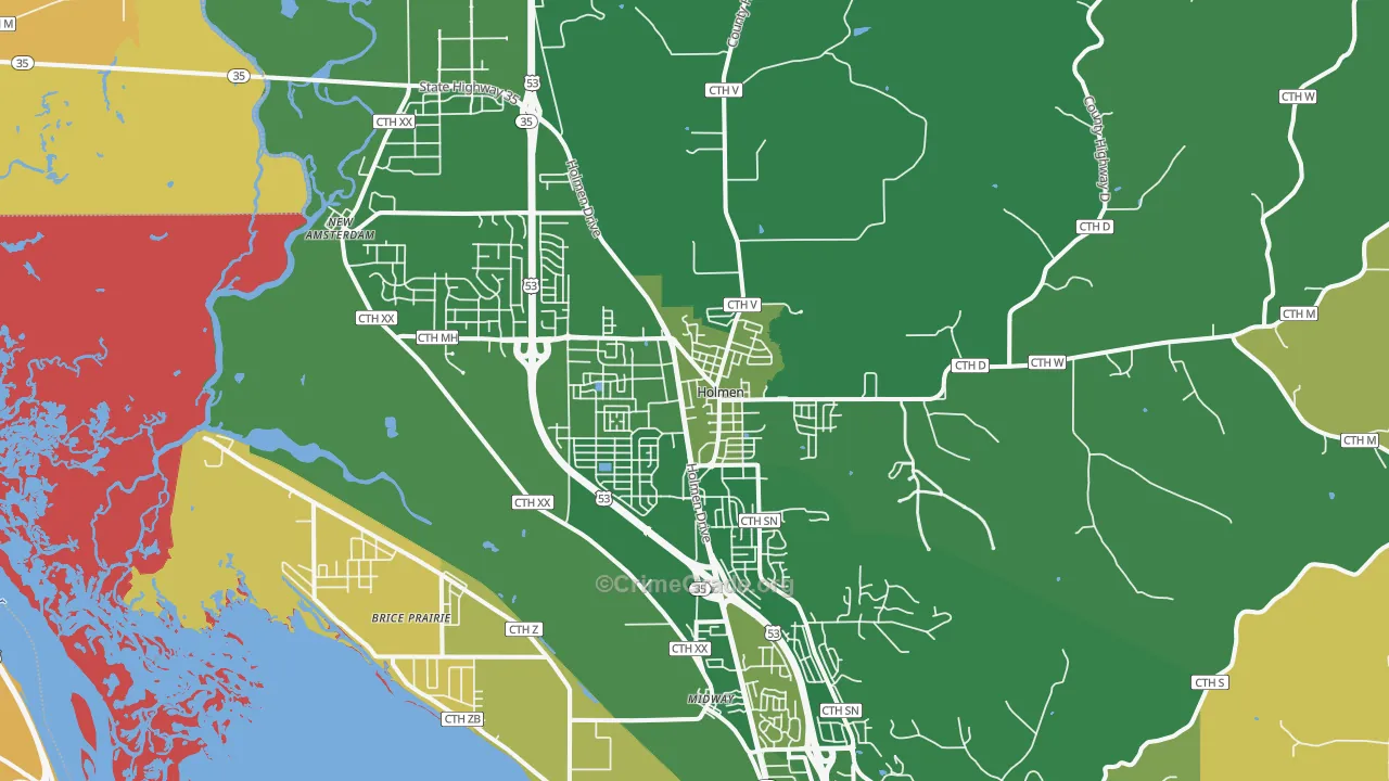 Holmen, WI Map of Robbery Rates