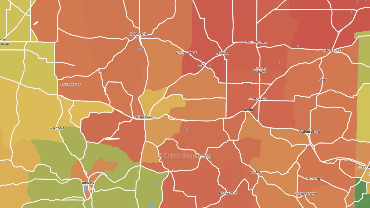 Holmes County, OH Map of Robbery Rates