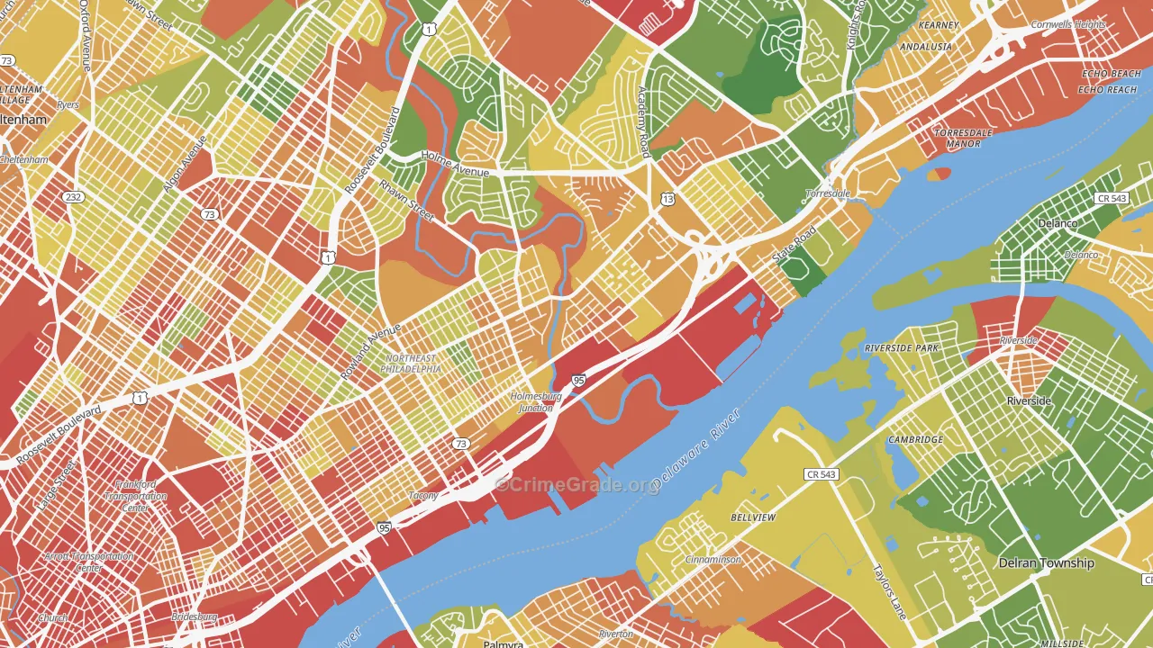 Holmesburg, Philadelphia, PA Map of Robbery Rates